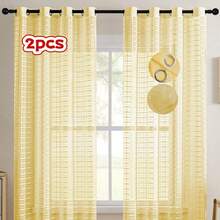 1 片/2 片网格状半透明薄纱窗帘,简约半透明穿孔设计窗帘,适用于客厅、阳台和卧室的装饰,客厅窗帘,卧室窗帘,厨房,多用途装饰窗帘。 - 黃色 - 查看 54