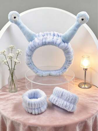 3件套SPA头带和腕带套装，趣味蜗牛眼妆发带，发箍，柔软毛绒洗脸发带，护肤头带，洗脸腕带，发圈，珊瑚绒腕套，万圣节服装配饰，女士圣诞礼物