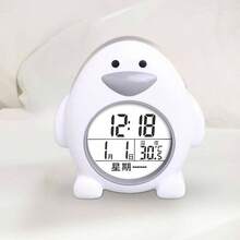 Reloj despertador de pingino, reloj despertador lindo, Reloj de escritorio de dibujos animados en forma de pingino - Reloj despertador digital silencioso, reloj para Ok para despertar con pantalla de - Blanco - Ver 4