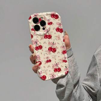 1pc Fashionable Minimalist Cute Cherry Blossom Pattern TPU Soft Phone Case, Suitable As Birthday, Holiday Gift For Friends, Family, Couples, Yourself, Compatible With Apple Phones