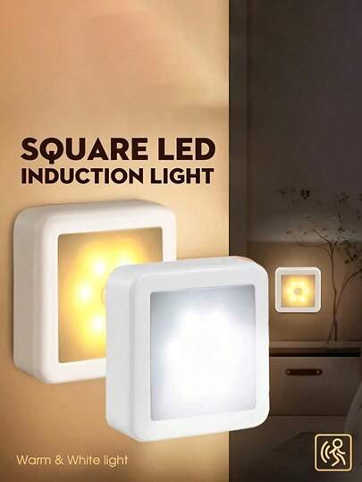 1pc/3pcs Square Sensor Cabinet Light, Square Automatic Sensor Night Light, LED Night Light, Smart Sensor Small Night Light, Wireless Wall Light, Battery Powered (Batteries Not Included), Suitable For Stairs, Cabinets, Bathrooms, Steps, Bedrooms, Corridors And Indoor Decorative Lighting, Kitchen, Home Decor, Kitchen Accessories, Wardrobe, Light, Lamp, Kitchen Light, Bathroom Night Light, Bedroom, Floor Lamp, Spotlight, Sensor Light