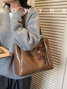 low tea 1 pieza Bolso de hombro de ante de unicolor PU, de gran capacidad, bolso de moda para ir y venir, adecuado para viajes, compras, citas, regalo para mujeres, adecuado para adolescentes, estudiantes universitarias y mujeres de oficina, ideal para oficina, escuela, trabajo, negocios, ir y venir, al aire libre, viajes, picnic (se vende con colgante)