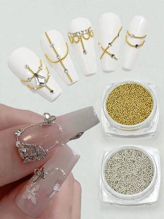 1 Box Of Assortment 3D Nail Art Metal AccessoriesRivets Set, Punk Style Mini Metal SpikeStuds For Cool Gir Rock Design NailDecor, DlY Nail Piercing Ring OrnamentsNail Art Supplies