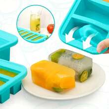 1PC 2/4/6Grid Silicone Freezer Mold With Lid Refrigerated Food Storage Box Food Box Ice Tray Mold Ice Box Fresh-Keeping Box - cyan-4Grid - 查看 4
