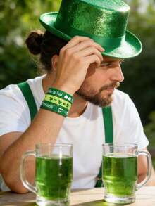 8pcs/4pcs St. Patrick's Day Bracelets, Clover Rubber Bracelets, St. Patrick's Day Party Favor Set, Silicone St. Patrick's Day Wristbands, Colorful Silicone Bracelet Set, Gift Bag, Filler, Green Irish Wristbands, St. Patrick's Day Accessory Gifts, Irish Wristbands, St. Patrick's Day Jewelry, Party Favors, Accessories And Decorations - Multicolor - View 5