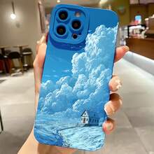 2026 nueva funda de teléfono esmerilada, funda de teléfono con impresión artística de casa en el cielo de nubes para  17 14 Pro Max  17 13 Pro  17 12  17 11  Galaxy S23 S22 S21 S20 protector de teléfono funda de pareja regalo para él y ella regalo de San Valentín cumpleaños - Azul Klein - Ver 7