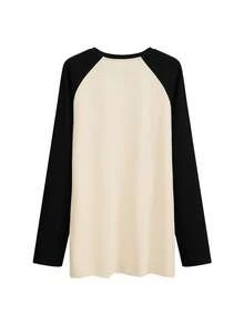 JUTU 春秋新款三色拼接時尚 T-Shirt，女款休閒舒適長袖上衣，戶外穿著 - 058杏色 - 查看 9