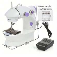 1套家用迷你便携式电动缝纫机，初学者缝纫机，迷你台式电动缝纫机，便携式脚踏直线手台式双线套装电动缝纫机，送给妈妈和妻子的礼物，不含电池；需要4节AA电池。