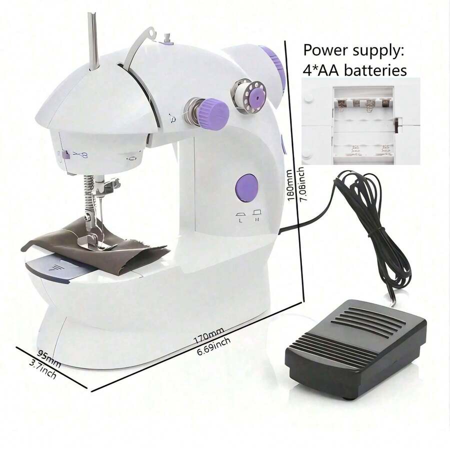 1 Set Mini Portable Electric Sewing Machine, Beginner Sewing Machine, Mini Tabletop Electric Sewing Machine, Portable Foot Pedal Straight Stitch Hand-Held Double Thread Electric Sewing Machine Set, Gift For Mom And Wife, Batteries Not Included, Requires 4 AA Batteries