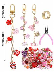 Kit de fabrication de porte-clés pour la Saint-Valentin, comprend des pendentifs, un fermoir de porte-clés, une chaîne d'extension, des anneaux à ressort et des pinces à bijoux. Kit créatif de fabrication de breloques de sac et d'artisanat de bijoux, idéal pour les cadeaux de la Saint-Valentin - Kit de fabrication de porte-clés DIY - Voir 4