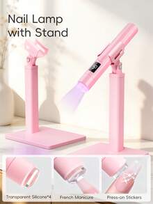 1Pc Pink Handheld Manicure Word Lamp With Screen Display Bracket 360 Degrees Rotary Multifunctional Rack Stick Nail Tip Heating Lamp Lamp Bracket - Pink - View 2