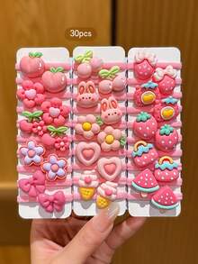 30pcs Assorted Cute Cartoon Style Hair Ties, Suitable For Everyday Use ,Ponytail Holders ,Hair Elastics ,Hair Rubber Bands ,Hair Rope Head Accessories Beauty Home Hair Accessories Scrunchies - Multicolor - View 1