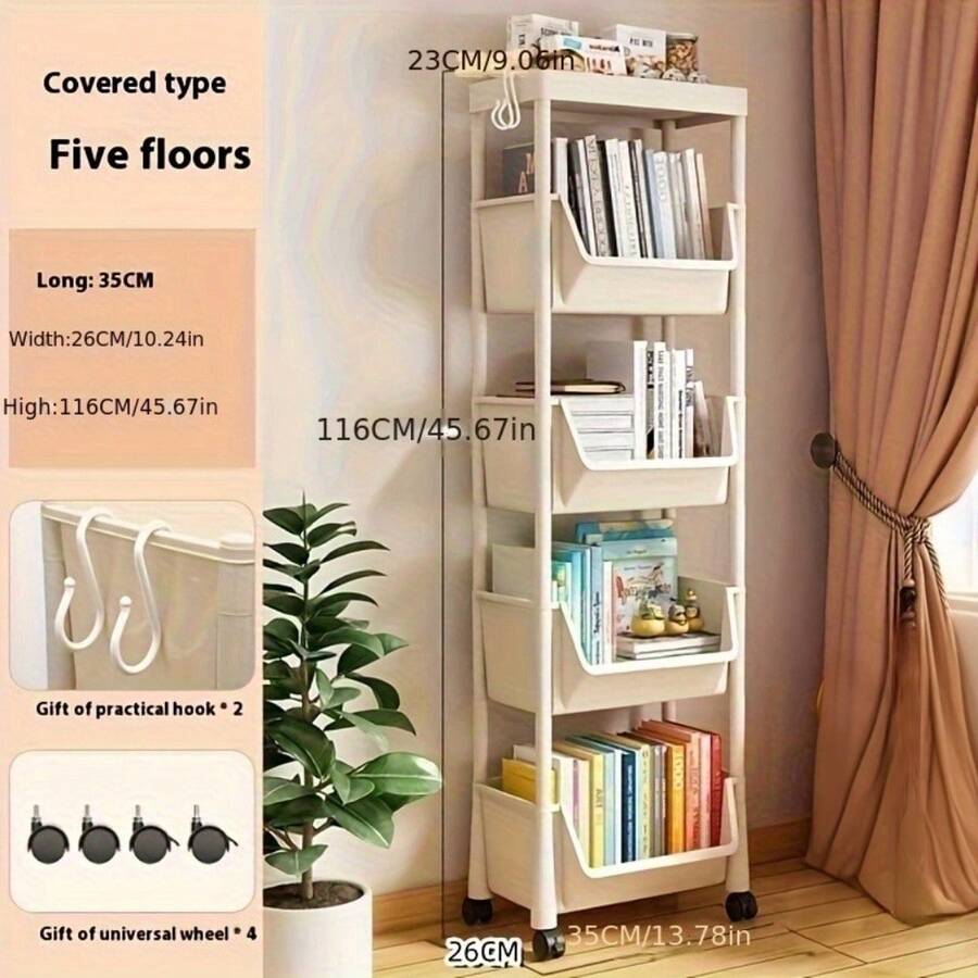 Thickened Multi-Layer Storage Cart, Multifunctional Storage Rack, Non Electric, Easy To Move, Convenient For Storage, Wheeled Mobile Storage Rack, 3/5 Layers, Suitable For Book Storage Racks In Living Rooms, Bedrooms/Dormitories, Bedside Carts, Practical Carts, Christmas Gifts - 5 Layers Of White - View 1