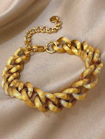 1Pc מצופה זהב 18K נירוסטה יוקרתית וינטג' צמיד שרשרת עבה עם כבלים מעוותים לנשים, מתנה לאמא חג המולד קרנבל חורף תכשיטי חתונה רייב/נשף/מסיבה/יומי אביזרים מתנה ליום נישואין יום האהבה בוהו תכשיטי יום הולדת מתנות לשושבינה