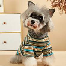 1 pieza Suéter grueso y suave para perro, sin pelusas, con estampado de rayas y cuello alto, adecuado para primavera y otoño - Verde - Ver 12