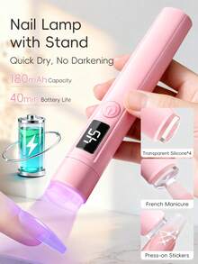 1Pc Pink Handheld Manicure Word Lamp With Screen Display Bracket 360 Degrees Rotary Multifunctional Rack Stick Nail Tip Heating Lamp Lamp Bracket - Pink - View 3