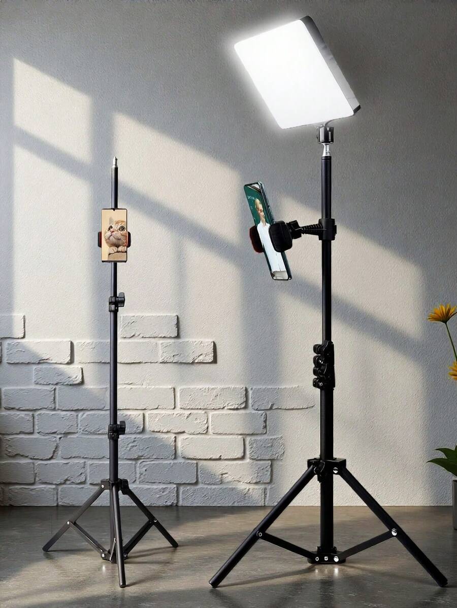 Đèn LED phẳng cỡ lớn 10 inch kèm chân đế ba chân điều chỉnh được - Chiều cao 63 inch, cấp nguồn USB, 36V, 10W, nhiệt độ màu 2800K, góc chiếu rộng 120°, có thể điều chỉnh độ sáng, đèn chiếu sáng chụp ảnh | Thiết kế chiếu sáng hiện đại | Đèn bền bỉ