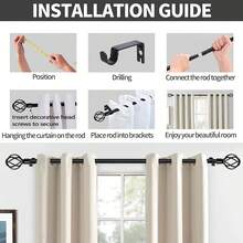 Classic Simple Curtain Rod, Fits 28-144 Inch Windows, Black Iron Curtain Rod Bracket Accessory Set, 5/8 Inch Decorative Curtain Rod, Hollow Decorative Finials, Easy Installation, Suitable For Home Bedroom, Kitchen, Living Room And Outdoor Patio - Black - View 5