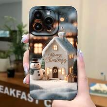 2026 nueva funda de teléfono esmerilada, funda de teléfono de casa navideña y muñeco de nieve con texto de Feliz Navidad para iPhone 17 14 13 12 11 Pro Max Se 2020  Galaxy S23 S22 S21 S20 A53 A52 A51 A72 A73 A71 funda de teléfono para pareja regalo para novio novia regalo de vacaciones - Blanco antiguo - Ver 5