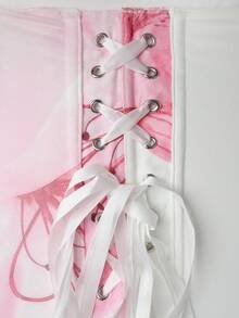 Yuwenier 女士优雅印花抹胸上衣，不对称休闲吊带衫，适合情人节、度假、户外穿着，粉色夏季款 - 粉色 - 查看 7