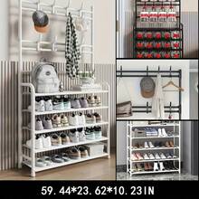 1pc,5 Tier Storage Shelf,Standalone Coat Rack With 8 Double Hooks,60cm Wide Hallway Shoe Rack,Entryway Coat Rack,Living Room, Bathroom, Hallway Shoe Organizer - 黑色 - 查看 3