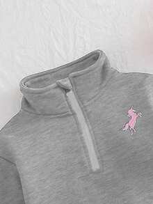 Chatreadl 2pcs Girls Unicorn Embroidery Solid Color Sweatshirt And Pants Set, Minimalist Design, Comfortable For Spring, Autumn And Winter - Light Grey - View 3