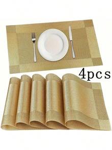 4/6/10pcs Placemats Set, Kitchen Dining Table Mats, Heat-Resistant Non-Slip Washable PVC Placemats, Easy Clean Woven Vinyl Placemats - Multicolor - View 10
