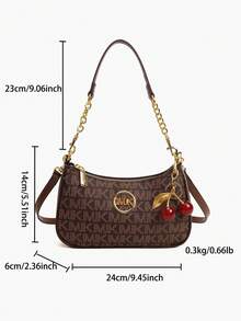 2025 New Fashionable Classic Versatile Solid Color PU Waterproof Fabric Retro Style Shoulder Bag Square Bag With Letter Pattern Decoration Design, Perfect For Shopping. Follow Us To Purchase And Receive A Free Exquisite Cherry Charm.