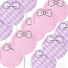 10/20/50pcs,Pink Purple Check Stripe Bow Disposable 7inch Paper Plates,Coquette Bow Dinner Plate,Cute White Striped Bow Print Round Plates,Lavender Argyle Check & Pink Diagonal Stripe Bow Pattern Plate For BabyShower Birthday Party Supplies - Multicolor - View 2