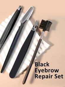 4pcs 1pc Black Eyebrow Trimmer 1pc Black Eyebrow Comb 1pc Black Thread Eyebrow Trimmer Tweezers 1pc Sharp Nose (Black) Eyebrow Trimmer Tweezers Eyebrow Trimmer Beginner Female Eyebrow Scraper Blade Women's Beauty Salon Special Eyebrow Trimmer, Hair Trimmer, Novice Eyebrow Trimmer, Eyebrow Clipper - Multicolor - View 6