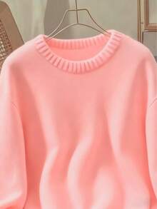 Áo len nữ mềm mại, ấm áp, màu trơn, thích hợp mặc thường ngày vào mùa thu, màu hồng. - Hồng - Xem 3