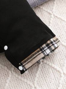 Infant/Toddler Boys' Polo Collar Short Sleeve Romper With Snap Crotch, Basic Style, Cute Design, Knitted Polyester Fabric, Stretchy Slim Fit, Machine Washable, Casual Everyday Wear, Summer - Black - View 6