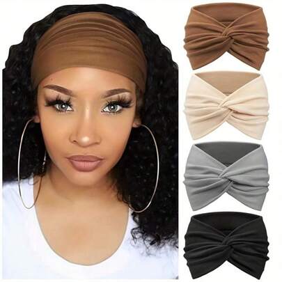 4-Pack Wide Headbands For Women Soft Bohemian Style Turban Hair Accessories With Knotted Design For Yoga Running Sports And Everyday Wear Vintage Inspired Cute And Comfortable Hair Band Accessories