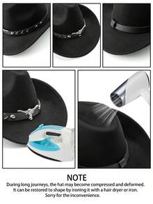 1顶男士涤纶西部牛仔帽，复古风格，男女皆宜，饰有公牛图案，适合休闲穿着、西部牛仔派对、酒吧等场合。