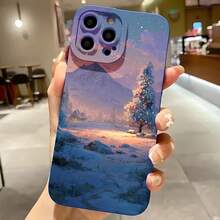 2026 nueva funda de teléfono esmerilada, funda de teléfono con paisaje invernal, árbol de Navidad, escena de montaña nevada, funda impresa para iPhone 17 14 13 12 11 Pro Max y  Galaxy S23 S22 S21 S20 Plus, funda protectora para teléfono, regalo de pareja para novio y novia, presente de vacaciones - Negro - Ver 4