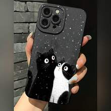 2026 nueva funda de teléfono esmerilada, funda de teléfono con estampado de pareja de gatos para  17 14 Pro Max  17 13 Pro  17 12  17 11  Galaxy S23 S22 S21 S20 funda protectora para teléfono regalo para parejas novio novia día de San Valentín regalo de cumpleaños - Negro - Ver 2