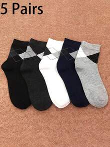 5 Pares de Meias Sólidas de Cano Médio para Homens, Adequadas para Todas as Estações - Primavera, Verão, Outono, Inverno