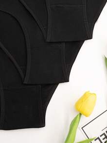 5pcs Women Black Seamless Plain Minimalist High Elastic Skin-Friendly Breathable No-Trace Fresh Triangle Panties - Black - View 6