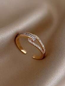 5件套简约奢华时尚无限符号设计铜戒指套装，镶嵌人造锆石，附赠精美礼盒 - 金黃色 - 查看 6