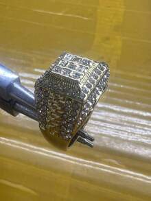 1pc Men's Fashion Rhinestone Decorated Faux Gold Ring - Gold - View 12