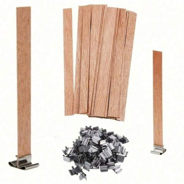 5/20/40/50/80-Piece Wooden Smokeless & Odorless Aromatherapy Candle Wooden Wick Set, DIY Soy Candle Wicks With Vertical Design, Ideal For DIY Candle Crafting, Aromatherapy Fragrance Making, Corporate Team Building, Home Crafts, Weekend Getaways (Each Set Includes 1 Wooden Wick + 1 Metal Base)