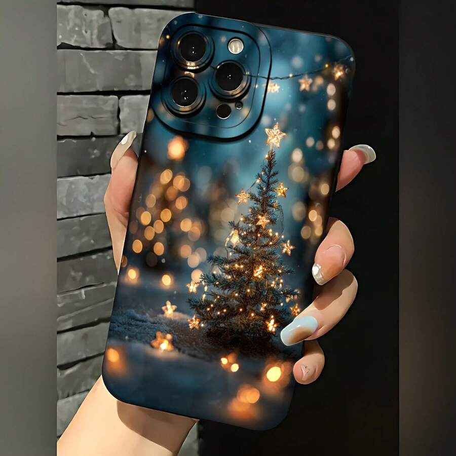 2026 nueva funda de teléfono esmerilada, funda de teléfono con estampado de árbol de Navidad con estrellas y luces para 17 15 Pro Max 17 14 Pro 17 13 Galaxy S23 S22 S21 funda protectora para teléfono regalo de pareja para novio novia regalo de vacaciones - Blanco antiguo - Ver 1