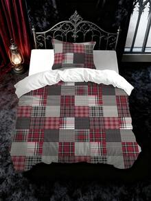 2/3件套艺术拼布格子图案数码印花磨毛被套组，柔软舒适，适用于卧室、客房、游戏室、酒店、宿舍 - 彩色 - 查看 6