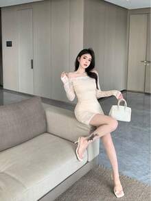 Women Short Dresses - Apricot - View 7