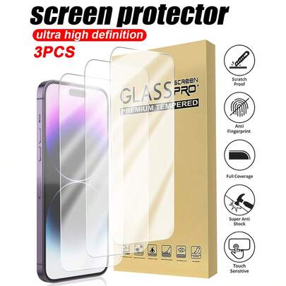 3pcs High Definition Tempered Glass Screen Protector, 9H Hardness, Anti-Fingerprint, Anti-Scratch, Waterproof, Thin Design To Maintain Original Phone Feel. Compatible With IPhone 17e/17 Pro Max/17 Pro/17Air/17/16 Pro Max/16 Pro/16 Plus/16/15 Pro Max/15//14/13/12 And Other Models.