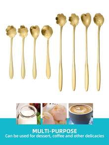 4/8 مجموعة من ملاعق القهوة والحلويات من الفولاذ المقاوم للصدأ، ملاعق على شكل ورقة، ملاعق تقليب القهوة الذهبية، ملاعق متعددة الاستخدامات للكيك والحلويات، ملاعق شاي، ملاعق خلط، طويلة/قصيرة المقبض، سهلة التنظيف، قابلة لإعادة الاستخدام، مناسبة للقهوة والحلويات والمشروبات والكيك والآيس كريم واللبن، مثالية للاستخدام المنزلي والمطاعم والبارات والحفلات والأعراس وعيد الحب والمناسبات، وكذلك رائعة كلوازم مدرسية - الذهبي - مشاهدة 7