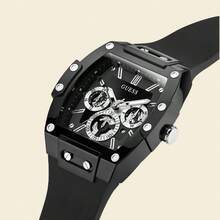 Guess Phoenix GW0203G3 Multifunktions-Herren-Quarzuhr, Armband aus schwarzem Silikon, Zifferblatt in Barrel-Form, Lässig Armbanduhr, geeignet für täglichen Street-Style und Sportbekleidung, modisches Herrengeschenk, ideales Weihnachtsgeschenk für den Freund - Schwarz - Übersicht 7