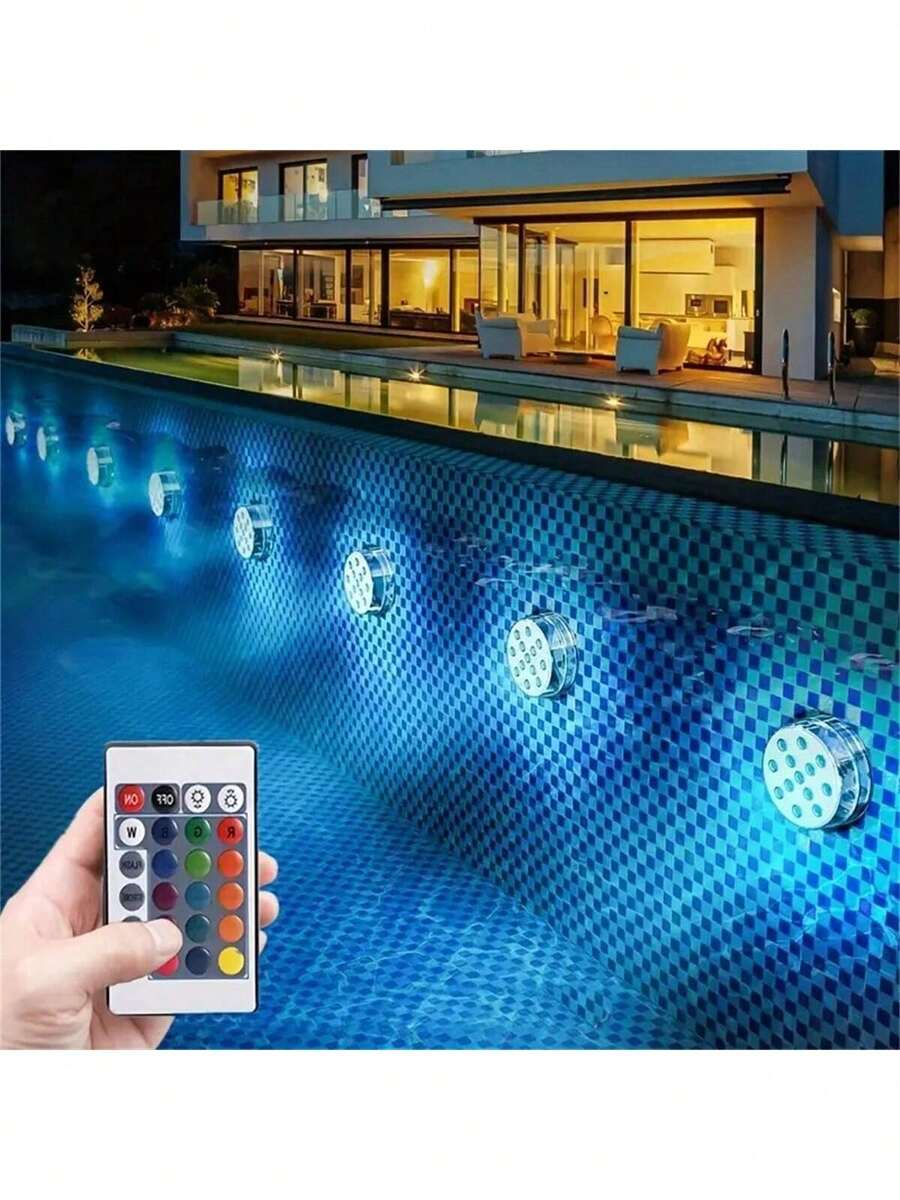 1pc/2pcs/4pcs Remote Control 16-Color Battery Powered LED Water Light, Suitable For In-Ground/Above-Ground Swimming Pools, Hot Tubs, Fish Tanks, Ponds, Party Decor - Multicolor - View 1