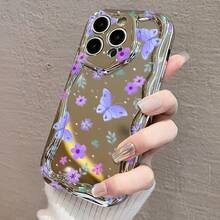 17 Pro Max/16 Pro/15 Plus/14/13/12/11対応 電鍍防摔スマホケース 紫蝶と花柄デザイン 衝撃吸収 スクラッチ防止 高級感ある外観 軽量で持ちやすい 保護性能抜群 携帯電話を傷から守る ファッション性と実用性両立 毎 - シルバー - チェックする 4