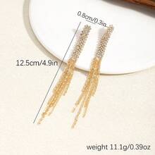 1 Pair Long Glittery Tassel Drop Earrings, Elegant Minimalist Dangle Earrings, Fashionable Chic Earrings